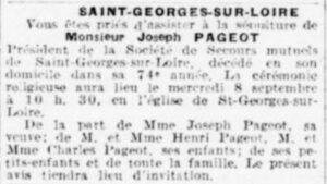 Avis de décès de Joseph Pageot dans le Petit Courrier du 8 septembre 1943