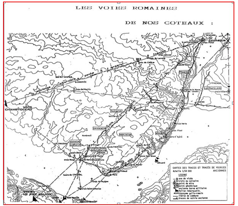 plan des voies romaines des coteaux