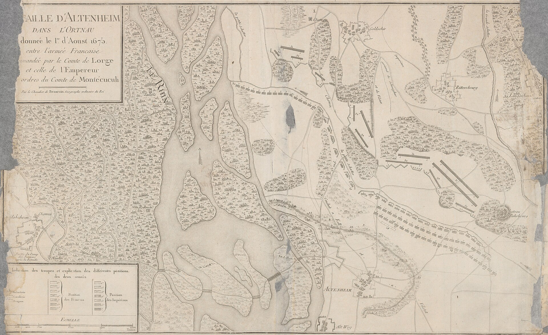 carte de la bataille d'Altenheim en 1675