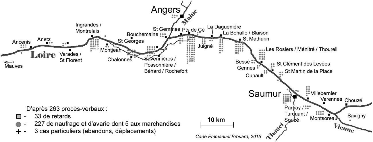 carte des avaries en loire au XVIIIème