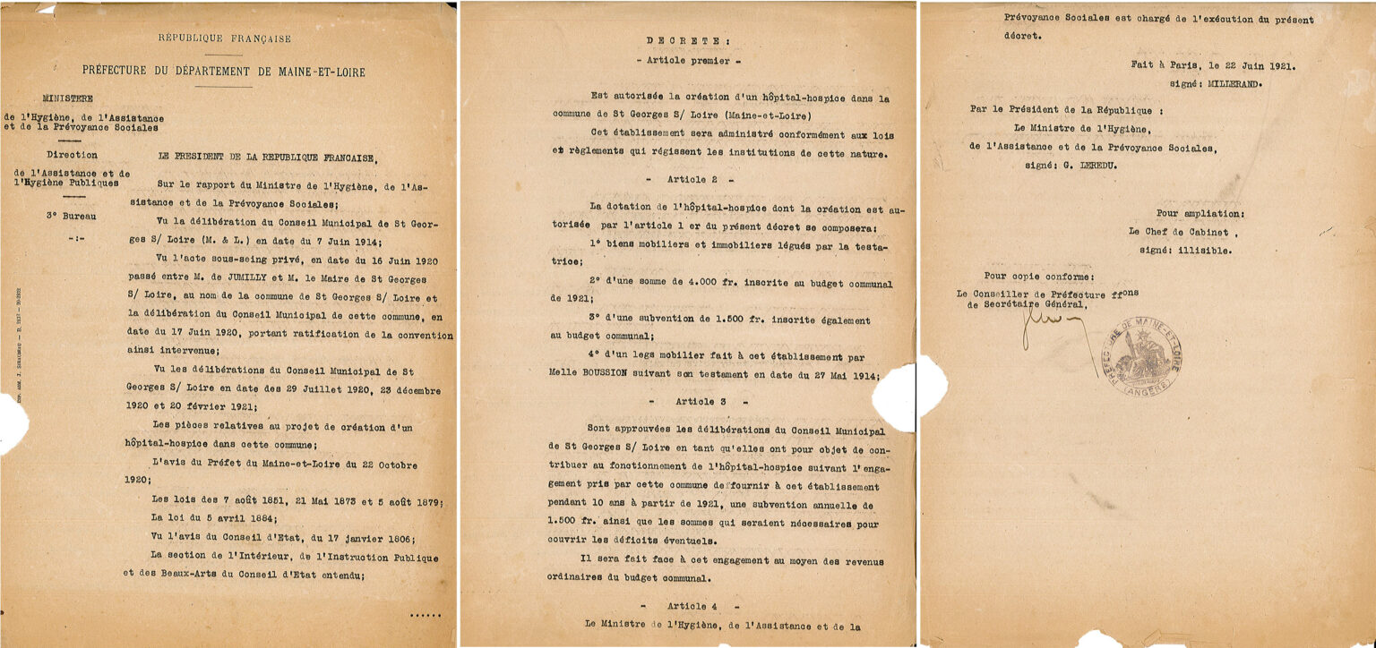 décret présidentiel de 1922 autorisant la création de l'hôpital saint louis