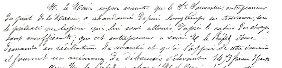 délibération du conseil municipal en 1871 concernant la fontaine de la place de la mairie