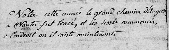 extrait du registre du curé de St Martin du Fouilloux concernant le grand chemin royal