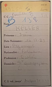 fiche d'internement d'Irène Keller à Drancy