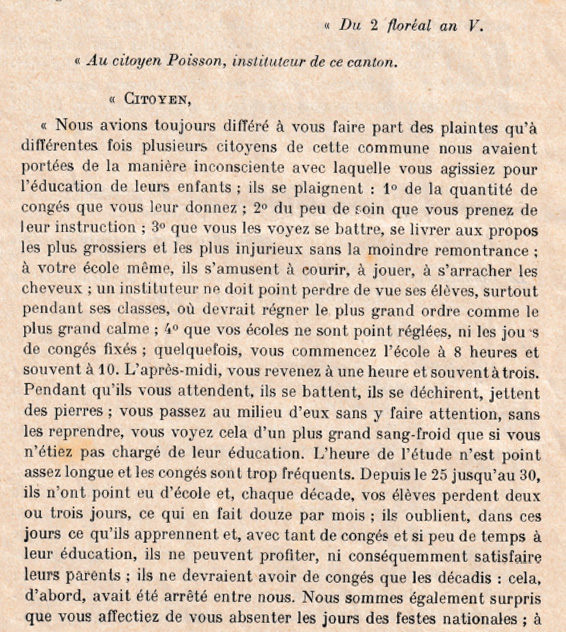 transcription du courrier adressé au citoyen poisson en 1796