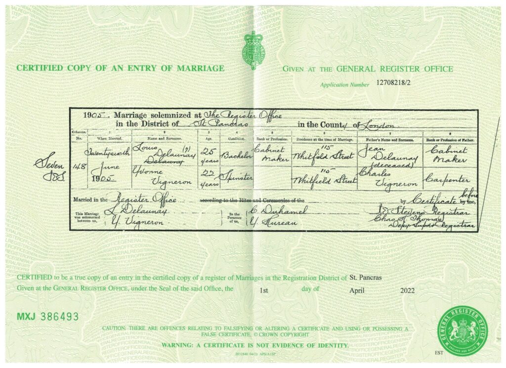 certificat de mariage de Louis Delaunay