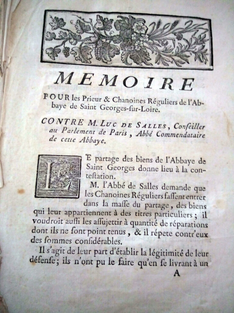 première page du mémoire des chanoines publié en 1772