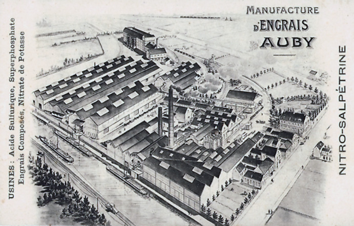 carte postale de la manufacture d'engrais d'auby