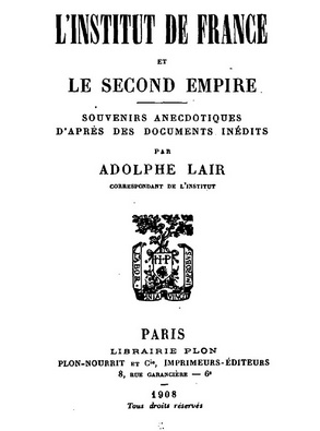 première page d'un livre d'adolphe lair