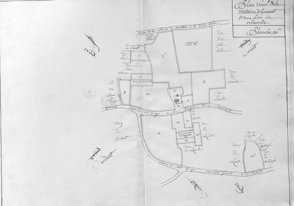 plan de la métairie du grand arrouet et de nisvelle en 1746