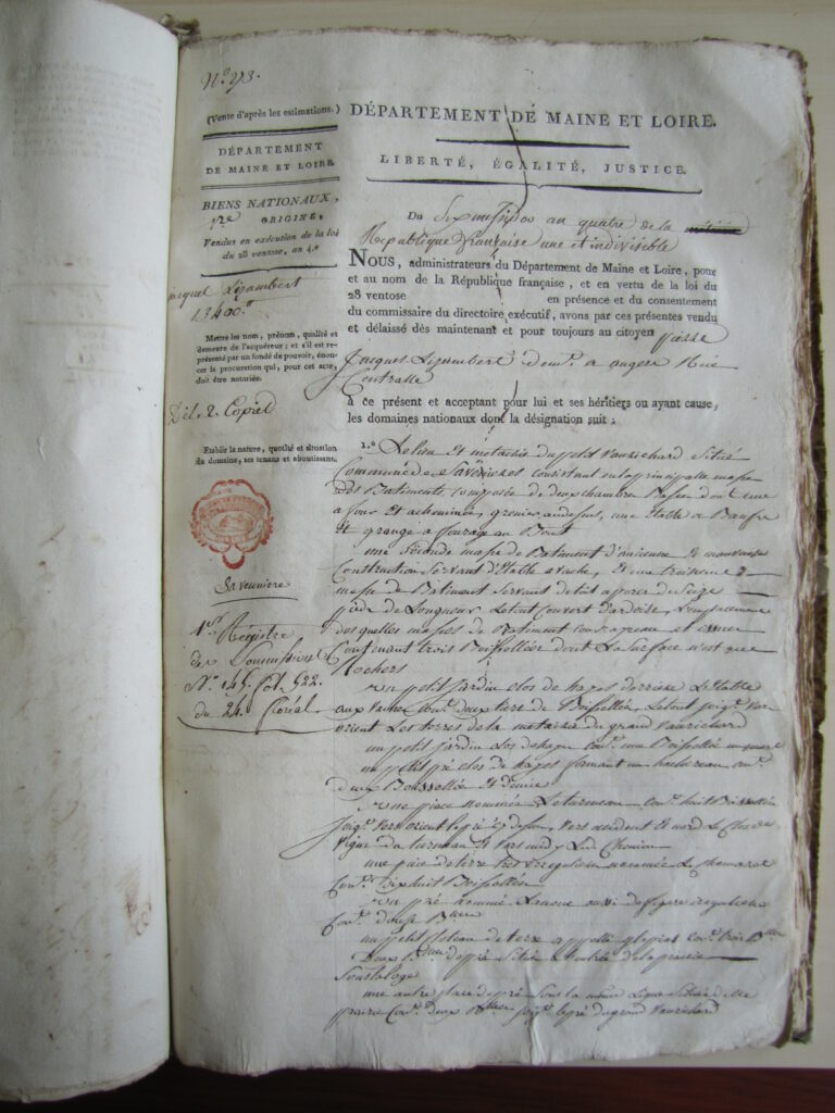 acte de vente du petit vaurichard en 1795