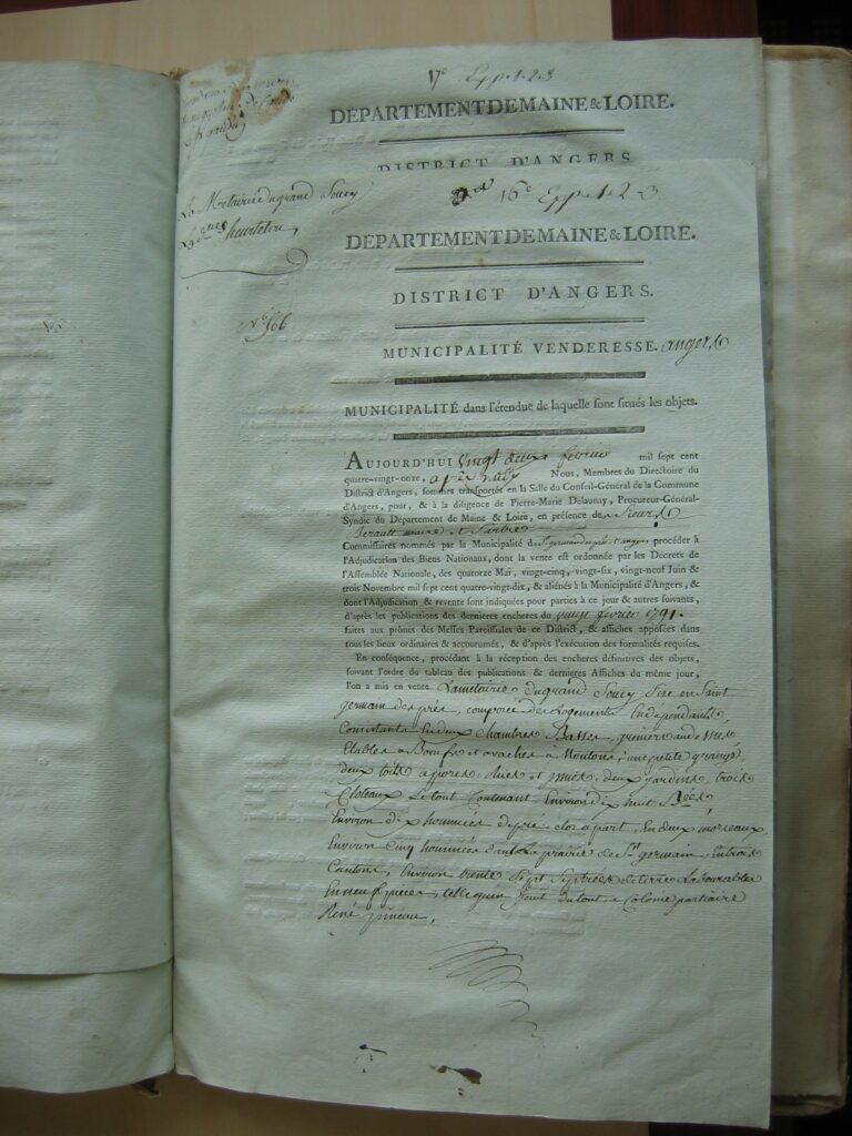 acte de vente du grand soucy en 1791