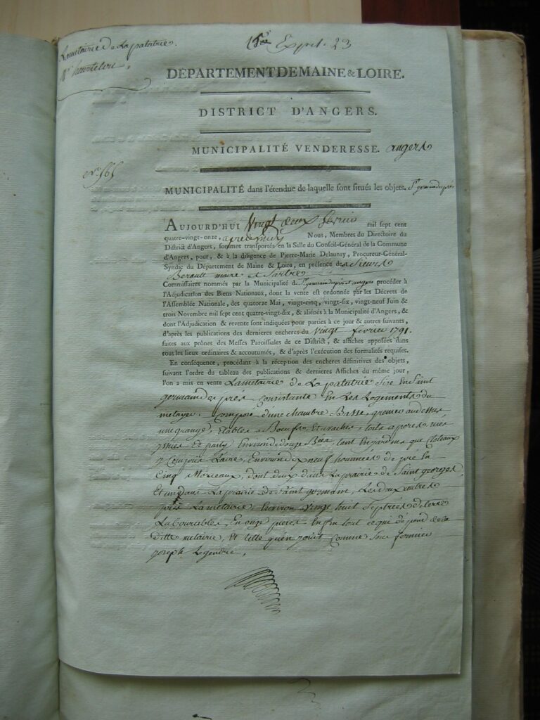 acte de vente de la palatrie en 1791