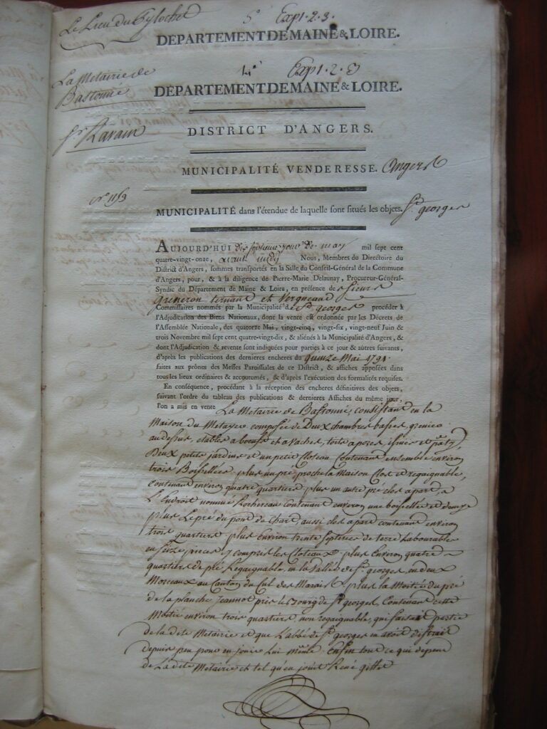 acte de vente du petit batonnet en 1791