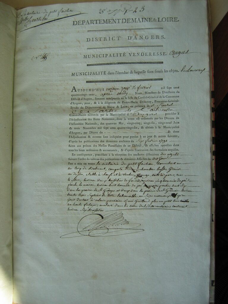 Acte de vente du Petit faîteau en 1791