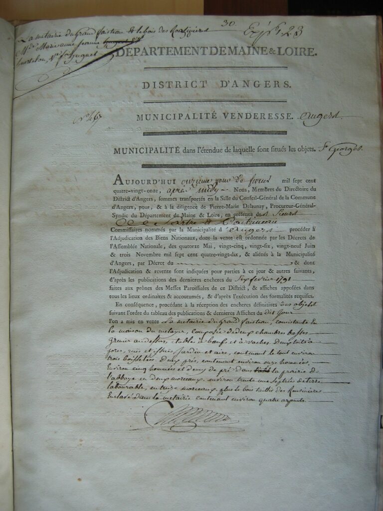 acte de vente du Grand Faiteau en 1791