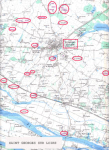 carte de saint georges sur loire avec les métairies du temporel de l'abbaye