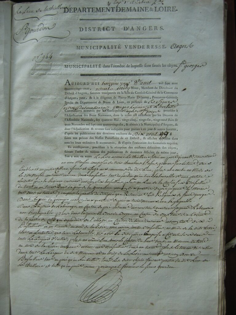 acte de vente de la thiellerie en 1791