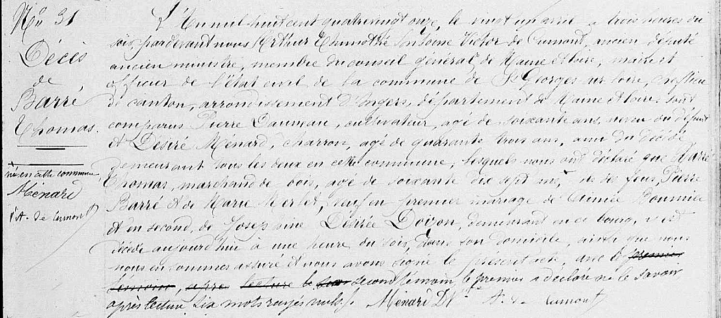 acte de décès de Thomas Barré